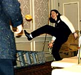 Betsy tossing a bagel chakram